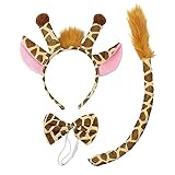 SKHAOVS 3 Stück Giraffe Kostüm Set, Tier-Stirnband Mit Ohr-Schwanz-Fliege, Tier Kostüm, Tierstirnband Für Kinder, Giraffen Kostüm Kinder, für Fasching Karneval Halloween Party