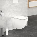 ECD Germany Spülrandloses Hänge WC kurz 49cm Weiß glänzend, Toilette aus Keramik mit Antibakterieller Oberfläche, Abnehmbarer WC Sitz aus Duroplast mit Absenkautomatik Softclose, Tiefspüler-WC Wand-WC