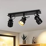 CBJKTX Deckenstrahler 3 Flammig Deckenspot Vintage - LED Deckenleuchte Schwarz Deckenlampe Industrial GU10 Schwenkbar 350° Strahler Spots Küchenlampe für Wohnzimmer Küche Flur (Ohne Leuchtmittel)