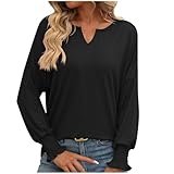 Langarmshirt Damen Sommer Langarm Pullover Elegant Bluse Casual Oberteile Große Größen Tops Locker Blusenshirt Lang Shirt V Ausschnitt Freizeithemd Tunika Tops Mode Longbluse Oversized Longbluse