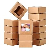 Myingaou 50 Stück Mini-Kraftpapier-Box mit Sichtfenster, Geschenkbox, Leckerli-Box für hausgemachte Seife, Leckereien, Bäckereien, Süßigkeiten (braun)