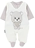 TupTam Baby Mädchen Jungen Strampler mit Langarmshirt Aufdruck Spruch 2 teilig, Farbe: Love Teddy/Streifen Beige Ecru, Größe: 56