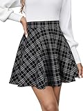 REORIA Damen ausgestellte A-Linie Faltenröcke Mini Karierter Rock Tennis Schule Tanz Skort Cheerleader Kostüm Schwarz Kariert M