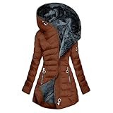 Winterjacke Damen Steppjacke Lange Wintermantel Warm Gefüttert Damenmantel Langarm Steppmantel Winter Puffer Jacke mit Kapuze Winterparka Fleece Mäntel Reißverschluss Große Größen