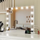 Teousev Schminktischspiegel mit Beleuchtung, 50.2x42cm Hollywood Spiegel mit 14 LED-Glühbirnen, Dimmbarer Schminkspiegel für Make-Up