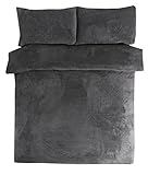 Sleepdown Teddy-Fleece-Bettwäsche-Set, 1 Stück, Einzelbett, Anthrazit, Samt
