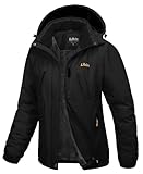 Libin Winterjacke Damen Skijacke Snowboardjacke Warme Gefüttert Fleecejacke Winddicht Outdoorjacke Winter Jacket mit Abnehmbarer Kapuze Softshell Funktionsjacke Schwarz M