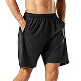 HMIYA Herren Sport Shorts Schnell Trocknend Kurze Hose mit Reißverschlusstasch (Schwarz,XL)
