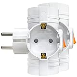 2 Stücke Doppelstecker für Steckdose, 3 Fach Steckdosen Adapter mit Schalter, 250V/16A,Steckdosenleiste für Büro, zu Hause, Reisen