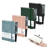 Mulaibdin 4 Stück Notizbuch Klein, Kleines Notizbuch A7 mit Stift, Tragbares Notizblock Klein, Mini Notizbuch mit Elastisch & Ribbon, Notebook Hardcover 200 Seiten für Büro,Schule,Memo