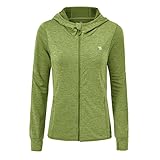 donhobo Damen Sportjacke Laufjacke voll Reißverschluss Leichte Atmungsaktiv Trainingsjacke Langarm Fitness Yoga Hoodie Jacke mit Daumenloch (Frucht Grün, L)
