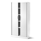 Jan Nowak Rollladenschrank Aktenschrank Büroschrank mit Rolltüren Metall Pulverbeschichtung 4 Einlegeböden 185 cm x 90 cm x 45 cm (Weiß)