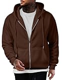 JMIERR Hoodie Herren Einfarbig Baumwolle mit Reißverschluss Pullover Langarm Sweatjacke Kapuzenpullover Sweatshirt,Braun L