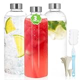 BBWELL Glasflaschen mit Deckel,leere Glaswasserflasche,1 Liter,3 Stück,Wasser,Smoothies,Glastrinkflasche mit Schraubverschluss,Saftflasche zum Entsaften & Kalte Getränke