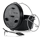 BBQ-Toro Ultimate Dutch Oven mit PRO3+ Beschichtung |9,0 Liter (DO9U), Topf ohne Füße | bereits eingebrannt - preseasoned mit PRO3+ Verfahren | Gusseisen Kochtopf | Bräter mit Deckelheber
