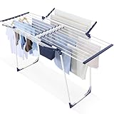 Wäscheständer, Flügelwäschetrockner, Standtrockner mit Flügeln, Ausziehbarer Klappbarer Wäscheständer mit Klammerbeutel und Sockenhalter, Für Kleidung und Handtücher Geeignet