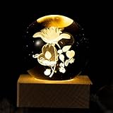 ZVO 3D Kristallkugel Nachtlicht, 3D Rose LED Lampe, 6cm Blumen-Kristallkugel-Nachtlicht mit Holzsockel, Geschenke für Frauen, Männer, Kinder, Jungen, Mädchen, Teenager