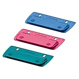 Herlitz 3 Locher / Mini Locher / abheftbar / 3 Farben aus Kunststoff mit Linealfunktion, flaches Design, geringes Gewicht, inklusive Lochung für einfaches Abheften, Farbe: pink, türkis, blau