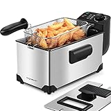 Aigostar Ushas - Fritteuse 3L, 2200 W, Transparenter Deckel, Herausnehmbare Innenpfanne, Einstellbarer Thermostat, Wedelstahl, BPA-frei