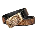 Herren-Ratschengürtel Mit Geprägtem Adler Und Flagge – 3,5 Cm (1 3/8 Zoll) Mikroverstellbarer Anzuggürtel Mit Goldener Automatischer Schnalle(Black,125cm/49')