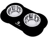 HelpAccess® Edelstahl Hundenapf-Set mit Rutschfester Silikonmatte Silikon Napfunterlage für Hunde und Katzen Größe: 2 x 750 ml.
