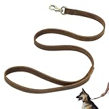 YUONNY Hunde Führleine aus Echtleder, 4 ft Länge Handmade Hundeleine, Stark Langlebig Lederleine für Haustiere, Laufleine mit Weiche Griff & Messing Karabiner für Kleine, Mittlere Hunde Brown