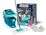 Leifheit Set Wischtuchpresse Profi XL mit Bodenwischer 146cm und Rollen, 1x Mikrofaser Bezug für alle glatten Böden und 1x Staubtuch SUPERDUSTER XL, Putzen ohne Bücken, Click-System