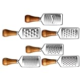 PAMINGONO 6 Stück Teiliges Mini Käse Gemüsereibe aus Edelstahl mit Ergonomischem Holzgriff Rutschfest Kompakt und Leicht zum Reiben von Käse Zitrusfrüchten Ingwer Knoblauch Schokolade