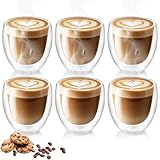 Cappuccino Tassen 6er Set, Cappuccino Gläser, 250ml Doppelwandiges Kaffeegläser, Schwebeeffekt, Thermogläser, Hitzebeständiges Teeglas, Kaffeeglas