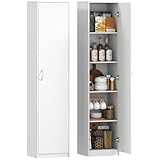 HOMCOM Küchenschrank Buffetschrank mit 1 Tür Hochschrank mit Verstellbaren Einlegeböden, 5 Ebenen, Moderner Vorratsschrank, für Wohnzimmer, Küche 40 x 35 x 180 cm, Weiß