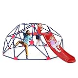 COSTWAY Kletterkuppel mit Rutsche, Klettergerüst in Kuppelform mit Stoffplattform, 180 kg Belastbarkeit, Outdoor & Indoor Spielplatz für 3-10 Jährige, Ideal für Turnhalle, Hinterhof, Garten