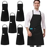 umboom 5 Stück Schwarze Kochschürzen Set, Gastronomie Schürzen für Männer und Damen, Professionell Kellnerschürze, Vorbinder Schürze für Restaurant, Bistro, Bar, Café, Garten, Salon (1 Tasche)