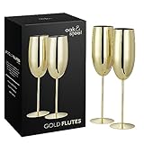 Oak & Steel Premium Edelstahl-Sektgläser in Gold (2 Stück, 280ml) - Bruchsichere Champagner- und Proseccogläser - Inklusive Geschenkbox