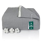 SE SOFTEXLY Kuscheldecke Baumwolldecke 100%, 4-lagige Weiche Kuscheldecke XL Tagesdecke, Leichte Bequeme Baumwoll Musselin Decke für Ganze Saison Sofadecke als Sofaüberwurf Grau Decke 150x200cm