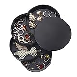 Ulikey Runde Form Schmuckkästchen, Tower Kosmetik Organizer, 4 Ebenen Drehbar Schmuckschatull, Schmuckaufbewahrung für Ringe Ohrringe Halskette,Geburtstag Mädchen Frauen Geschenk (Schwarz)