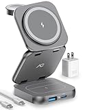 AC Island 5 in 1 iPhone Ladestation kompatibel mit Mag-Safe Ladegerät, Faltbar Reisen Wireless Charger für iPhone 16/15/14/13/12 Series, AirPods Pro, Apple Watch S1-10/Ultra - Gray(Mit 35W Stecker)