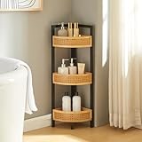 [en.casa] Eckregal Tervola Badregal mit 3 Ablagen Badezimmerregal 80 x 23 x 23 cm Standregal Kücheregal Schwarz/Bambus
