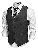 COOFANDY Herren Anzug Westen Slim fit Elegant Hochzeit Anzugweste Klassische Casual Businessweste Formelle Smoking Westen mit Taschen Schwarz L