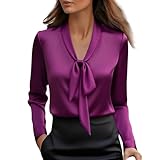 Generisch Blusen Damen,Elegante Seidenbluse für Damen, O-Ausschnitt, Süße Fliege, Weiße Chiffon-Business-Bluse, Lässig, Lang, Laternenärmel, Sexy Pullover, Hemd für Mädchen