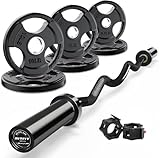 RitFit 5,1 cm EZ-Curlstange mit Gewichten, 136 kg Gewichtskapazität, olympische Curlhantel für Bizeps-, Trizeps- und Gewichtheberübungen (mit 15,9 kg Hantelscheiben-Paket)