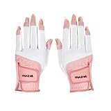 MAZEL Golfhandschuhe für Damen, 1 Paar, S, M, L, XL, offene Finger für einfachen Touchscreen, linke rechte Hand, Leder, Damenhandschuhe, S, M, L, XL (Rosa, Paar)