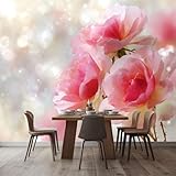 Fototapete 3D Effekt Romantisch Luxuriös Blumen Pfingstrosen, Vliestapete Silber Panorama Poster Bild - Wohnzimmer Schlafzimmer Büro Flur Wand Dekoration 200 x 140 cm (B x H)