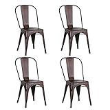 WODFARR 4 Stück Esszimmerstühle, stapelbar, aus Metall, industrieller Stil, Vintage, Bistrostuhl, Küchenstuhl für Bar, Café, Restaurant, Garten, 43 x 46 x 85 cm (Rost-4 Stück)