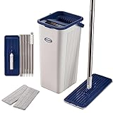 CleanAid Formosa 2 Wischmopp Set + Doppelkammer-Eimer | Flachmopp 360° Drehgelenk | Mikrofaser Wischpads (2 Stück) | Auswringfunktion ohne Hände | Bodenwischer Mop mit Eimer
