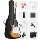 DONNER DST-80 E-Gitarre, 39” Anfänger E-Gitarren-Set mit Verstärker, klassischem SSS-Tonabnehmer, inklusive Gigbag, Stimmgerät, Kapodaster, Gurt, Plektren und kostenlosen Online-Lektionen