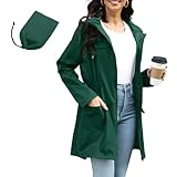 PONCEAU Damen Wasserdicht Regenjacke Windbreaker Regenjacke Lang damen Leichte Jacke übergangsjacke Lang zum Wandern Reisen Treking Fahrrad