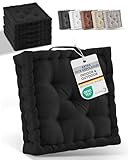 Beautissu 4er Set Bodenkissen Sitzkissen 40x40 cm - Dickes Matratzenkissen 8cm - 100% Baumwolle Stuhlkissen Indoor & Outdoor Sitzkissen Boden Tragegriff extra Dicke Sitzauflagen Schwarz - Mila