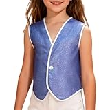 Generisch Elegante Paillettenweste für Mädchen, ärmellose Jacke mit einem, für Bühnenauftritte Freizeit (Blue, 90)