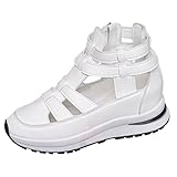 FNKDOR Damen Sandalen Sommerschuhe Bequem Plateau Kunstleder High-top Geschlossen Römersandalen Gr. 34-41.5 (White, 41)