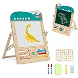 Kinder-Tischstaffelei aus Holz,doppelseitig,Kreidetafel und Whiteboard-Maltafel für Kleinkinder,Faltbar und Einfach zu Verstauen,Whiteboard Und Kreidetafel Höhenverstellbar Standtafel mit Zubehör